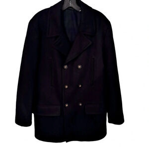 NEW Lauren Ralph Lauren Mens Peacoat 40R Black Double Breasted Wool Blend Coat